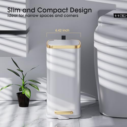 luxury CEROELDA Small Bathroom Trash Can with Lid Soft Close-5L/1.3 Gal Essentials