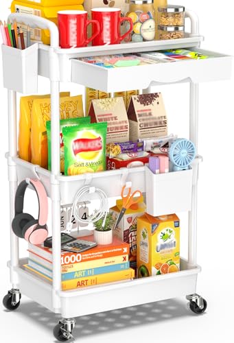 Modern SUNALLY 3 Tier Rolling Cart with Drawer, Bathroom Storage Organizer for Daily Use
